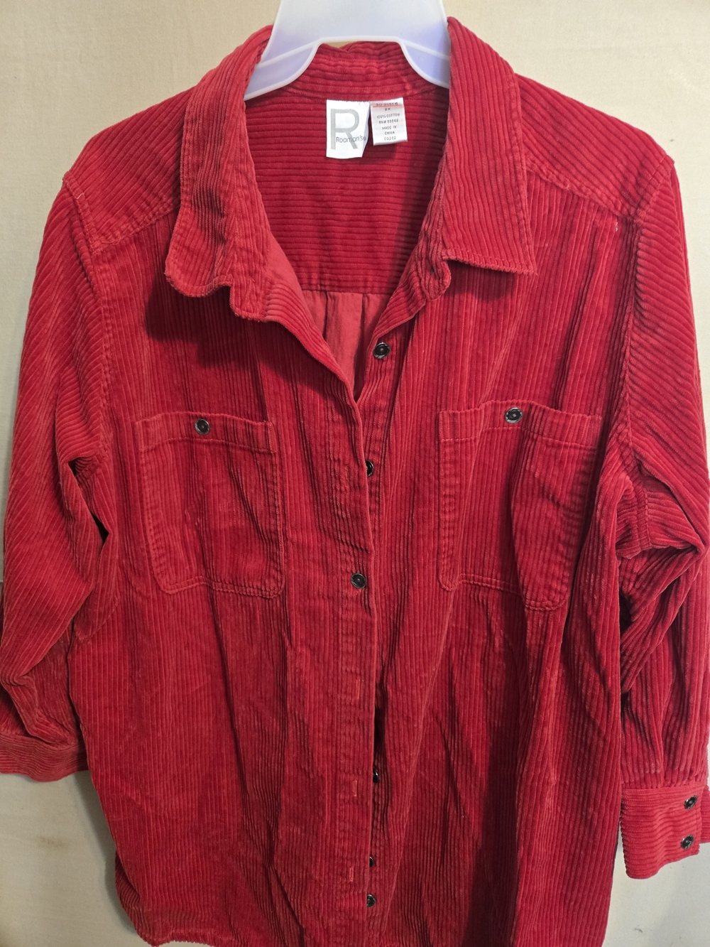 Roaman's  Vibrant Red Corduroy Shirt Jacket
